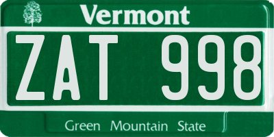 VT license plate ZAT998