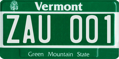 VT license plate ZAU001
