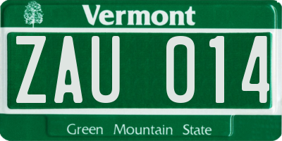 VT license plate ZAU014