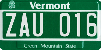 VT license plate ZAU016