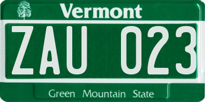 VT license plate ZAU023