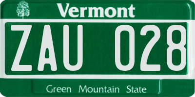 VT license plate ZAU028
