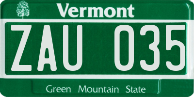 VT license plate ZAU035