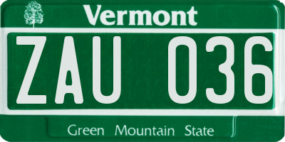 VT license plate ZAU036