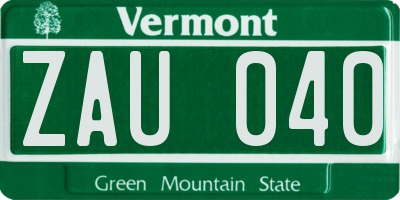 VT license plate ZAU040