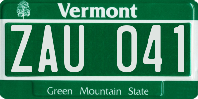 VT license plate ZAU041