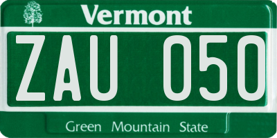 VT license plate ZAU050