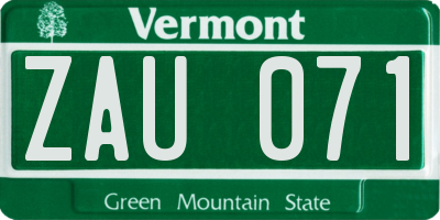 VT license plate ZAU071