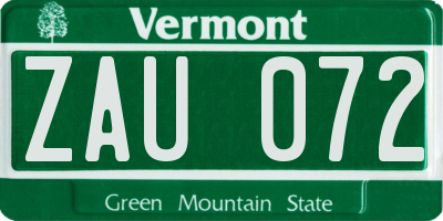 VT license plate ZAU072