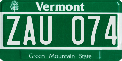VT license plate ZAU074