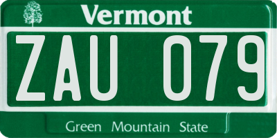VT license plate ZAU079