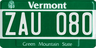 VT license plate ZAU080