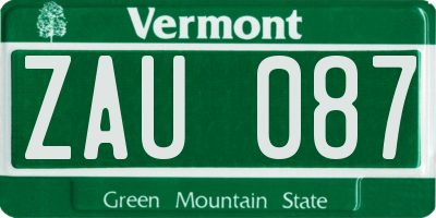 VT license plate ZAU087