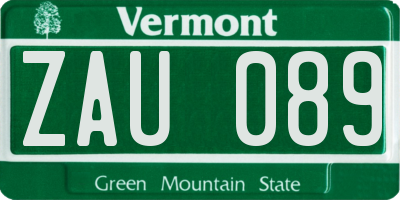 VT license plate ZAU089