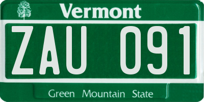 VT license plate ZAU091