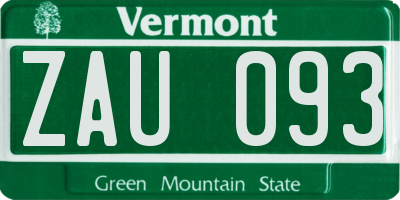 VT license plate ZAU093