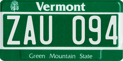 VT license plate ZAU094