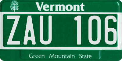 VT license plate ZAU106
