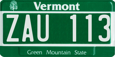 VT license plate ZAU113