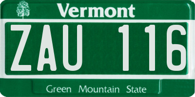 VT license plate ZAU116