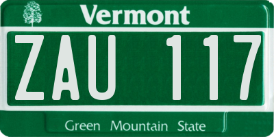 VT license plate ZAU117