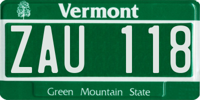VT license plate ZAU118