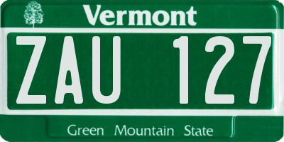 VT license plate ZAU127