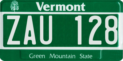 VT license plate ZAU128