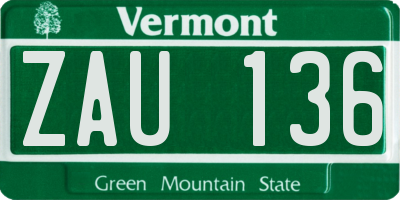 VT license plate ZAU136