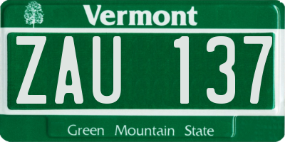 VT license plate ZAU137