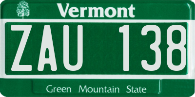 VT license plate ZAU138