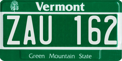 VT license plate ZAU162