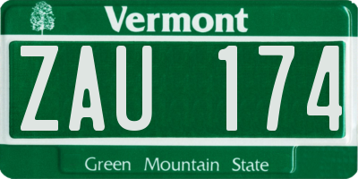 VT license plate ZAU174
