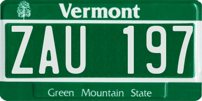 VT license plate ZAU197