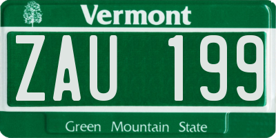 VT license plate ZAU199