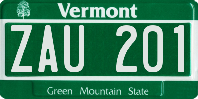 VT license plate ZAU201