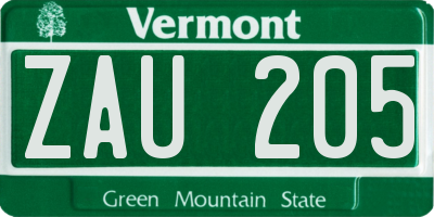VT license plate ZAU205