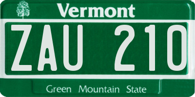 VT license plate ZAU210