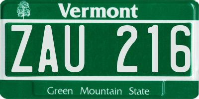 VT license plate ZAU216
