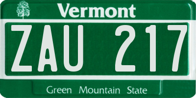 VT license plate ZAU217