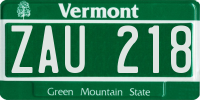 VT license plate ZAU218