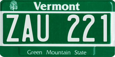 VT license plate ZAU221