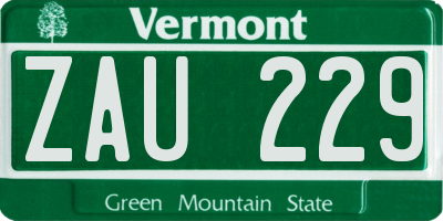 VT license plate ZAU229