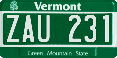 VT license plate ZAU231