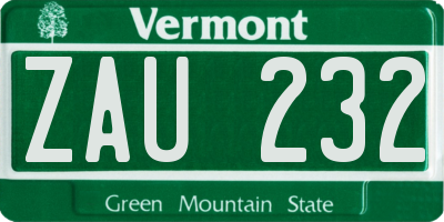 VT license plate ZAU232