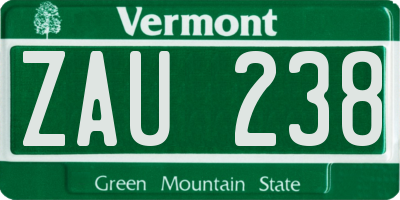 VT license plate ZAU238