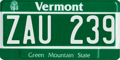 VT license plate ZAU239