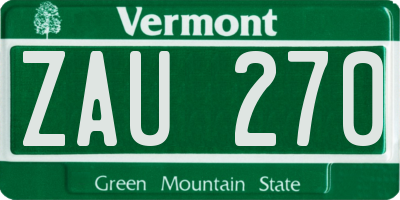 VT license plate ZAU270