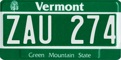 VT license plate ZAU274