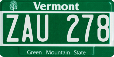 VT license plate ZAU278